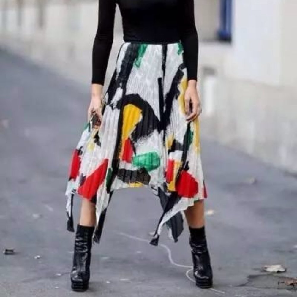 Celine silk printed asymmetrical skirt
